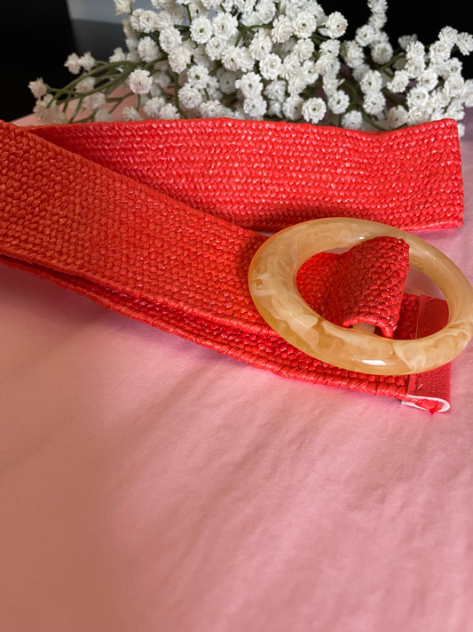 Ceinture en paille corail